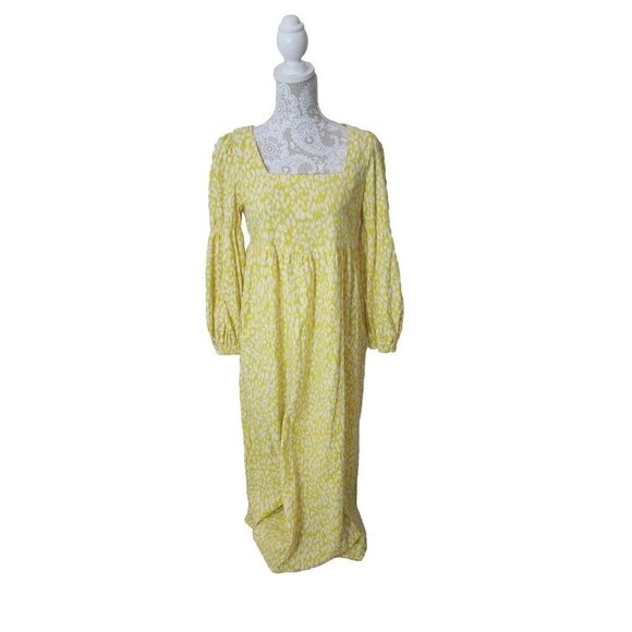 Who What Wear Dress Maxi Long Sleeve Yellow Leopard Print Modest Women's XS - Picture 1 of 10
